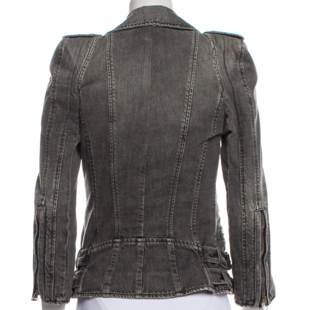 Balmain Paris moto biker denim jean jacket grey gray XS Kate Moss Kim Kardashian - Picture 7 of 12